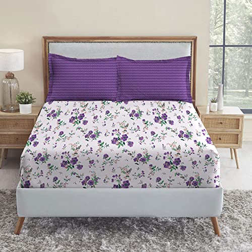 Mytrident Urban Comfort Bedsheet for Double Bed, 144 TC, 100% Cotton Bedsheet, Sunset Purple