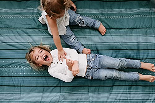 Image of Little Unicorn 5'x10' XL Outdoor Family Picnic & Beach Blanket | Durable & Water-Resistant Fabric | Compact Fold & Easily Wipes Clean | Zipper Pocket (Shoreline Stripe)