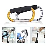 Large Stroller Hooks for Mommy, 2 pcs Carabiner Stroller Hook Organizer for Hanging Purses, Diaper Bag, Shopping Bags. Clip Fits Single/Twin Travel Systems, Car Seats (Silver+Golden Yellow)