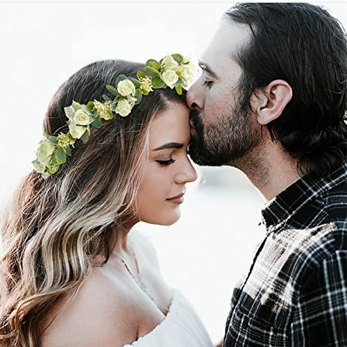 Foto von Goledwedy Getrocknete Blumenkranz Haare Schleierkraut Eukalyptus Hochzeit Weiße Blumenkronen kinder für Frauen und Mädchen