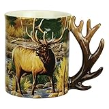 River's Edge Products Elk Scene 3D Ceramic Coffee Mug, Microwave Safe 15 Ounce Large Mug