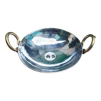 A S COOKWARE Pure Iron White kadhai Heavy Weight Kadhai Traditional Iron Kadhai Deep Bottom Kadai/Fry Pan/Frying Kadhai Handmade Loha Lokhand with?Golden?Handle (10 inch?1.5?Liter?)