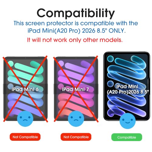 amFilm Screen Protector for iPad Mini 8 (A20 Pro) 2026 8.5 inch | 9H Tempered Glass, Drop & Scratch Protection, Easy Instllation & Bubble Free, HD Clear ,2pack - image 2
