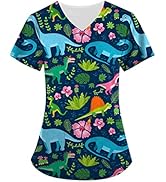 Women's Animal Printed Scrub Tops Plus Size V-Neck T Shirts Workwear Nurse Uniform Tee with Pockets