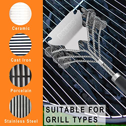 Poligo Bbq Grill Cleaning Brush Bristle Free & Scraper - Triple Helix Design Barbecue Cleaner - Non-Bristle Grill Brush And Scraper Safe For Gas Charcoal Porcelain Grills - Ideal Grill Tools Gift #TOP5