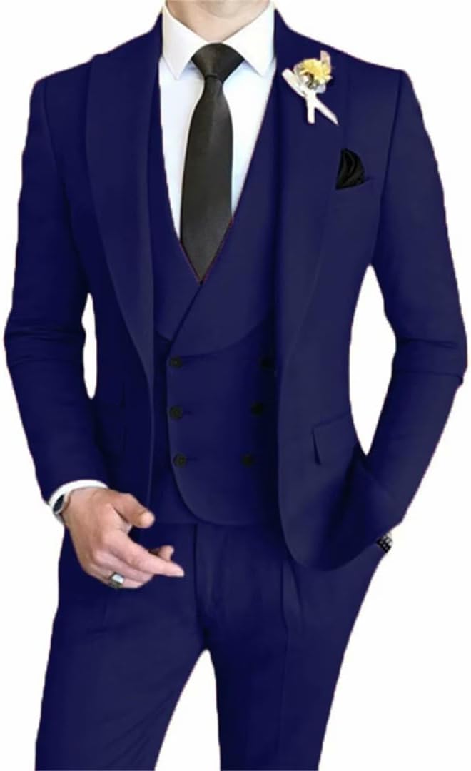 Men's 3 Pieces Suit Elegant Solid One Button Slim Fit Single Breasted Party Blazer Vest Pants Set
