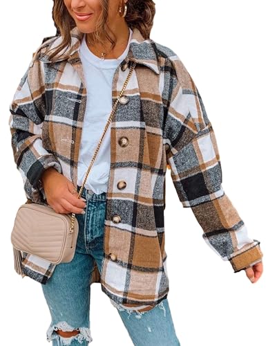 AUTOMET Womens Flannel Shackets Plaid Button Down Shirts Fall Winter
