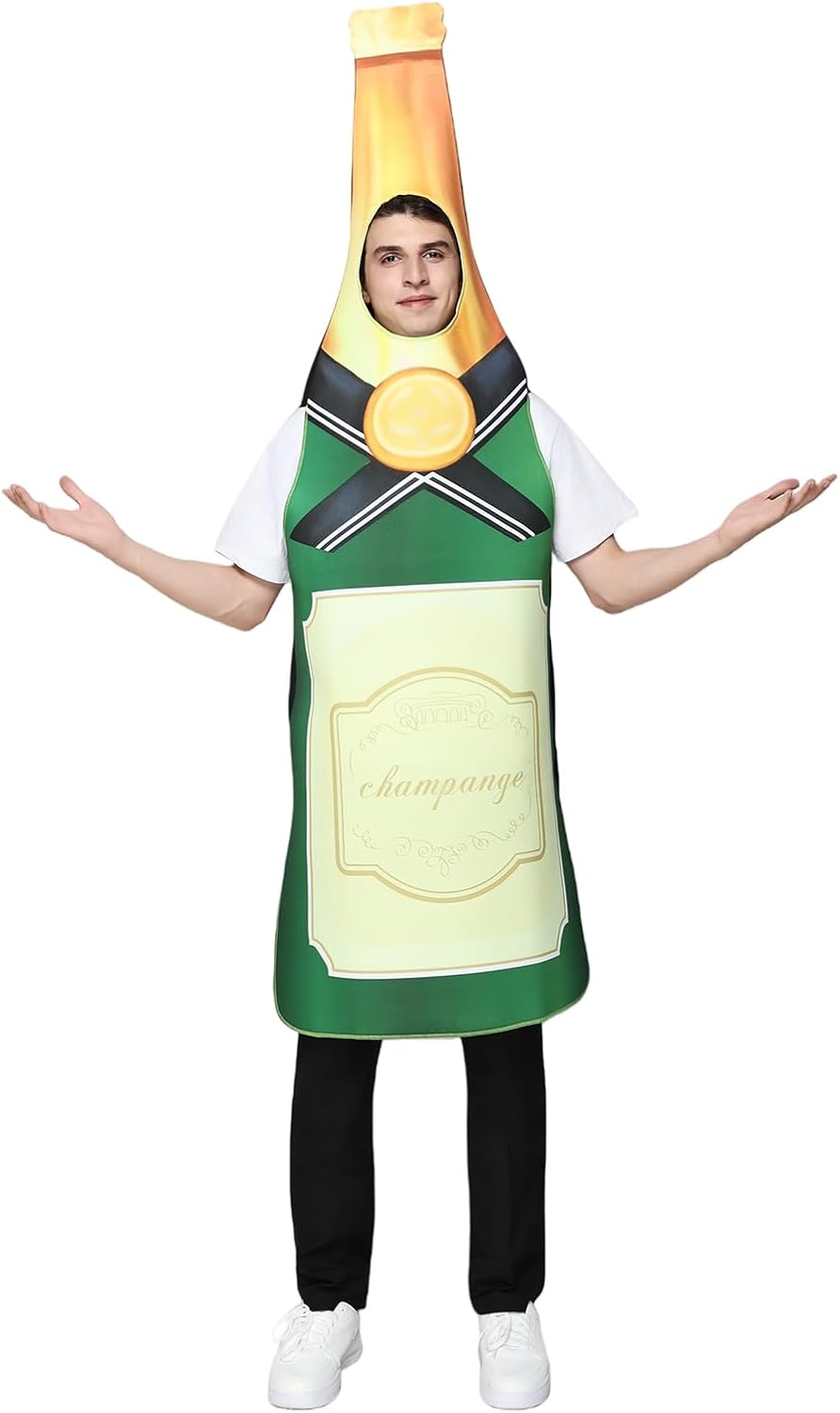 EraSpooky Adult Champagne Celebration Costume Funny Halloween Bottle Food Party Outfits for Men Women