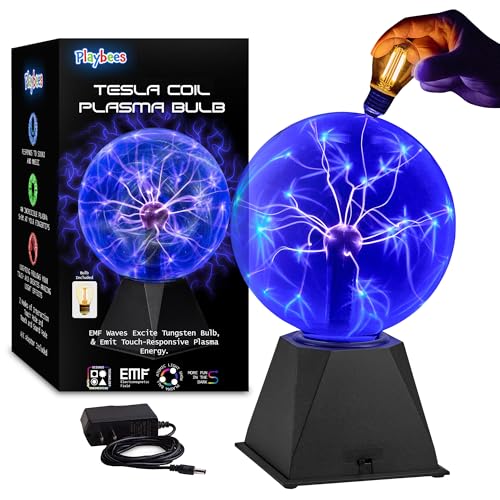Colorful Plasma Ball - 7 Inch - Tesla Coil Bulb Static Electricity in a Vacuum Pressurized Glass Globe, Nebula, Thunder Lightning, Plug-in - for Parties, Decorations, Prop, STEM - Blue