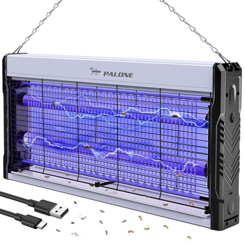 PALONE Insektenvernichter Elektrisch 4000V USB C Mückenlampe 2 UV LED Elektrischer Mückenfalle Hängbar Insektenfalle Ungiftig Geruchsneutral für Innen - Groß