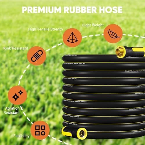 Garden Hose 50FT - PHLEX PRO Heavy-Duty Premium 5/8'' Rubber 3-Layer Water Hose - Innovation Flexible Hybrid Lightweight Water Hose, Full Brass Male to Female Fittings (RyobiGreen) - Thumbnail 2