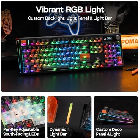 EPOMAKER TH108 V2 PRO Wireless Gaming Keyboard with TFT Screen&Knob, 10000mAh, RGB, 2.4Ghz/BT/USB-C, PBT Keycap, Custom Driver, Full Size Wireless Mechanical Keyboard (Black, Sea Salt Silent) - 3