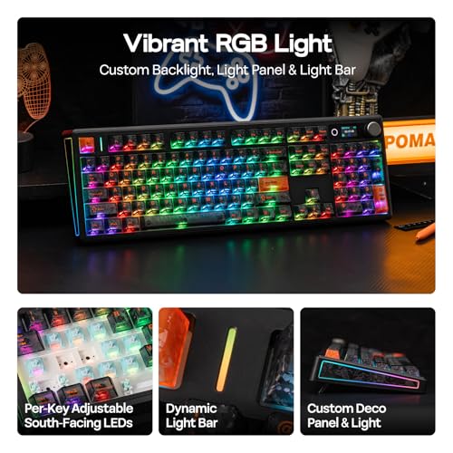 Image of EPOMAKER TH108 V2 PRO Full Size Mechanical Keyboard with Screen&Knob, 10000mAh, BT /2.4Ghz, Mac Modifier PBT Keycap, Hot Swap, RGB, Gasket, Wireless Gaming Keyboard for Mac /PC (Black, Creamy Jade)