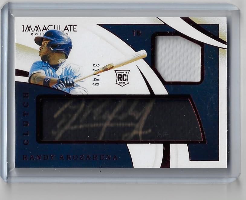 Randy Arozarena Autographed & Serial Numbered #27/49 Red Parallel Clutch Game Used Jersey Relic Rookie Card Collectible Baseball Card - 2020 Panini Immaculate Collection Baseball Card #CR-RA (Rays)