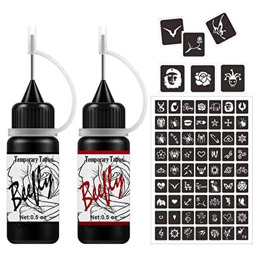 Jagua Temporary Tattoos Kit, Semi Permanent Freehand Ink/Paste, DIY Tattoos Temp for Kids Women Adults(Organic Jagua Tattoo)24 Pcs Free Adhesive Stencils, For DIY Tattoo Fake Freckle,Full Kit 2 Color