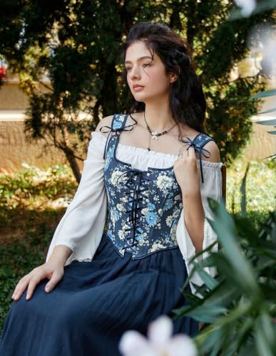 Image of Scarlet Darkness Corset Tops for Women Renaissance Lace Up Floral Bustier | Fishboned, Vintage Floral, Overbust Bodice, for Ren Faire, Medieval, Halloween Costume