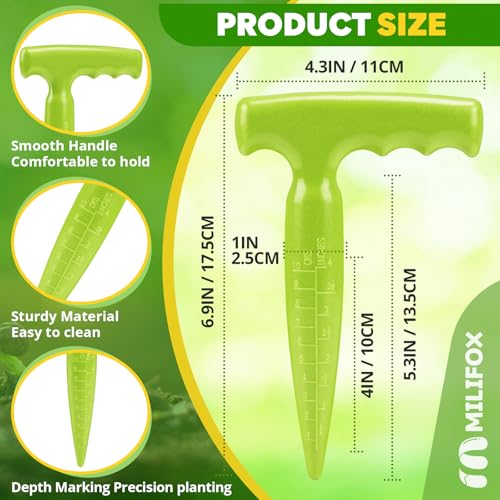Milifox Planting Dibber,Bulb Planter Tool Plastic with Measurement Scale,Suitable Hand Dibber for Family,Gardener(Light Green)