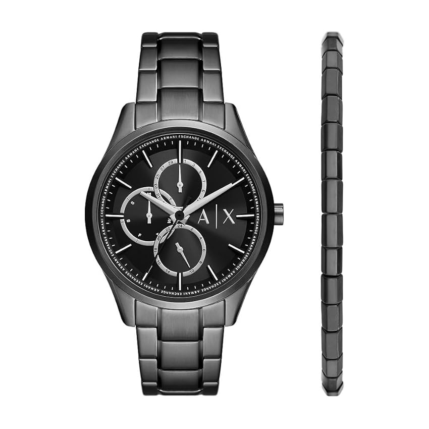 Armani Exchange orologio per uomo, movimento cronografo e cassa orologio per 42 mm con cinturino in acciaio inossiorologio perbile, pelle o silicone, Set grafite