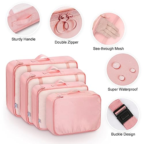 Image of MURISE 8-Piece Packing Cubes, Clothes Bags, Suitcase Organiser for Holidays and Travel, Packing Cube Set, Travel Cube, Organiser System for Suitcases - Pink