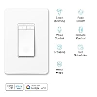 Vista 2 de Kasa Smart - Interruptor inteligente de regulador de intensidad de luz HS220P3, un solo polo, necesita cable neutro, interruptor de luz Wi-Fi de 2,4
