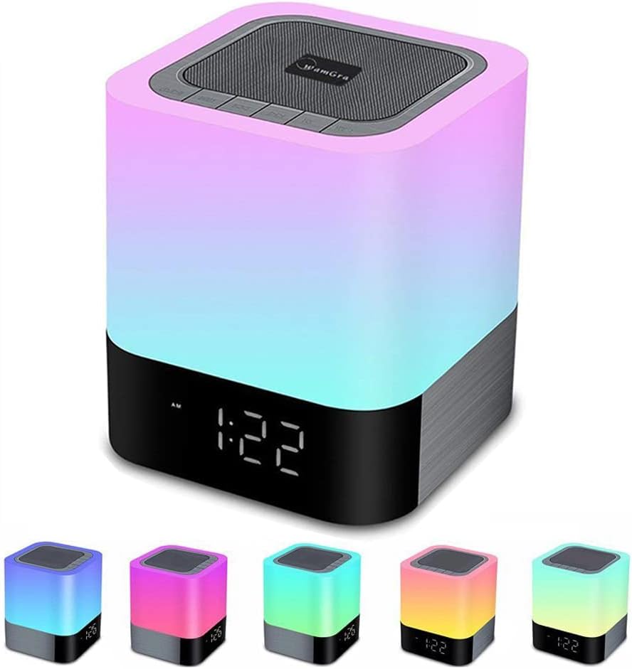 WamGra Alarm Clock Bluetooth Speaker,Night Light Bluetooth Speaker,Color Changing Speaker,Touch Sensor Bedside Lamp Dimmable Warm Light,Night Light Wireless Speaker,Ideal for Kids,Party,Bedroom,Campin