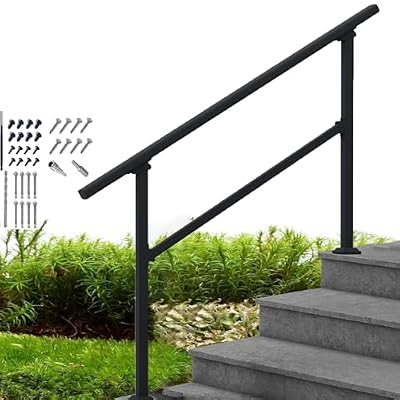Metty Metal Handrails for Outdoor Steps 4Ft Stair Handrail, Outdoor Stair Railing Fits 1 to 4 Steps, Wrought Iron Handrail for Concrete Steps, Porch Steps