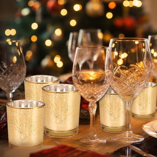12 Stück Tteelichtgläser, Gold Gefleckt Teelichthalter Hochzeitsmittelstücken für Tisch, Quecksilberglas Teelicht Kerzenhalter für TeelichtDeko Geburtstag Party HeimDekoration