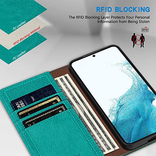Image of ZZXX for Samsung Galaxy S22 Wallet Case with [RFID Blocking] Card Slot Stand Strong Magnetic Leather Flip Fold Protective Phone Case for Samsung Galaxy S22 Case Wallet(Lake Blue-6.1 inch)