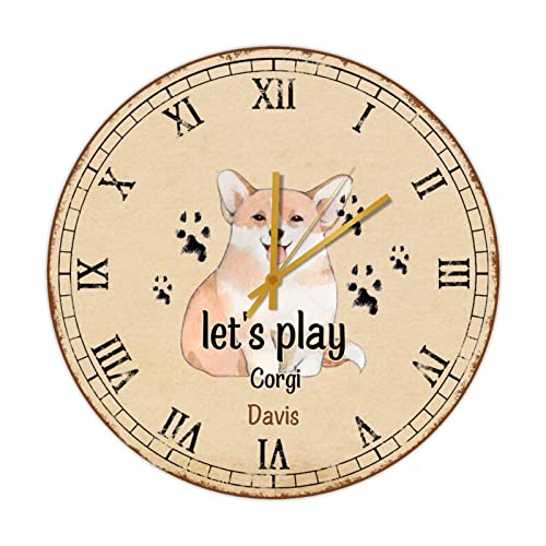 Horloge murale rustique corgi en bois de qualité avec quartz