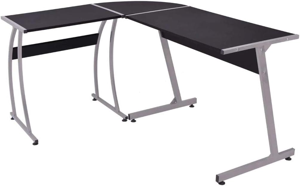 Nyyi L-Shaped Computer Desk Study Workstation Computer Desks for Home and Office 152 x 117 x 74 cm (L x W x H) Large Space Desktop Black