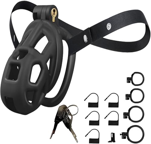 Jaula de castidad masculina con cinturón elástico y bloqueo invisible, 4 tamaños de anillo de bola, jaula de pene grande ultraligera para un ajuste