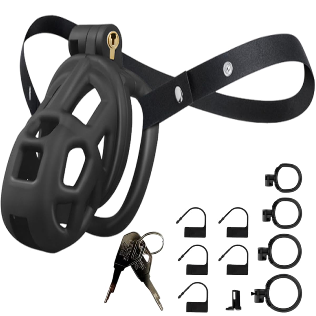 Male Chastity Cage with Elastic Belt & Invisible Lock - 4 Ball Ring Sizes, Ultralight Large Penis Cage for Comfort Fit Long Term Wear(S-70mm) [Black] - BDSM Gear, Bondage Sex Toys Accessories for Men Black S