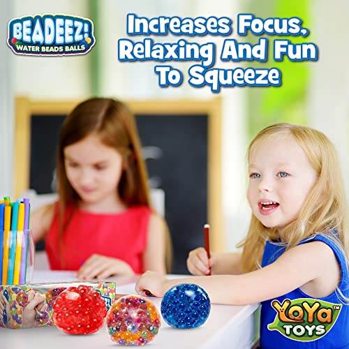 Yoya Toys Beadeez Squishy Stress Relief Balls (3 Pack) - Colorful Squeeze Stretch Balls With Water Beads - Sensory Fidget Toys For Kids And Adults - Increase Focus, Great For Adhd, Autism, Anxiety #TOP4