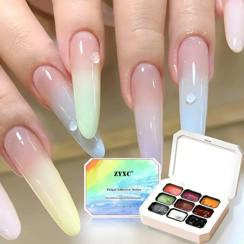 Beauty Empire Nail Gel, 9 Colors Ombre Nails Gradient Gel Blush Blooming Aura Drawing Stripper Floral Painting Art, No Wipe, UV/LED Curing (9 Colors H)-image-49