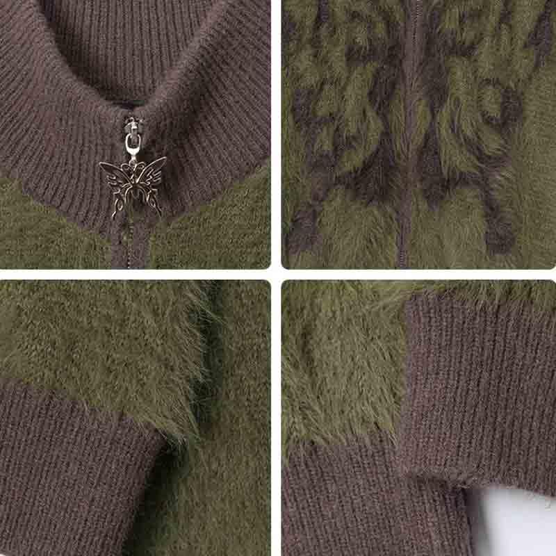 Women's Mohair Stand up Collar Sweater Cardigan Autumn and Winter Butterfly Embroidery Zipper Sweater4