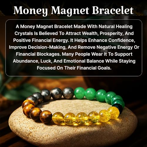 Image of Stone Bracelet for Men & Women | Natural Crystal for Wealth | Protection | Confidence & Success | Adjustable Healing Bracelet for Meditation | Reiki & Spiritual Energy