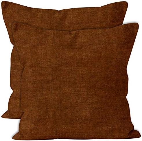 Encasa Homes Chenille Cushion Covers 2 pcs Set - Rust Orange - 40 x 40 cm Textured Solid Colour, Soft & Smooth, Square Accent Decorative Cushion for Couch, Sofa, Chair, Bed & Floor
