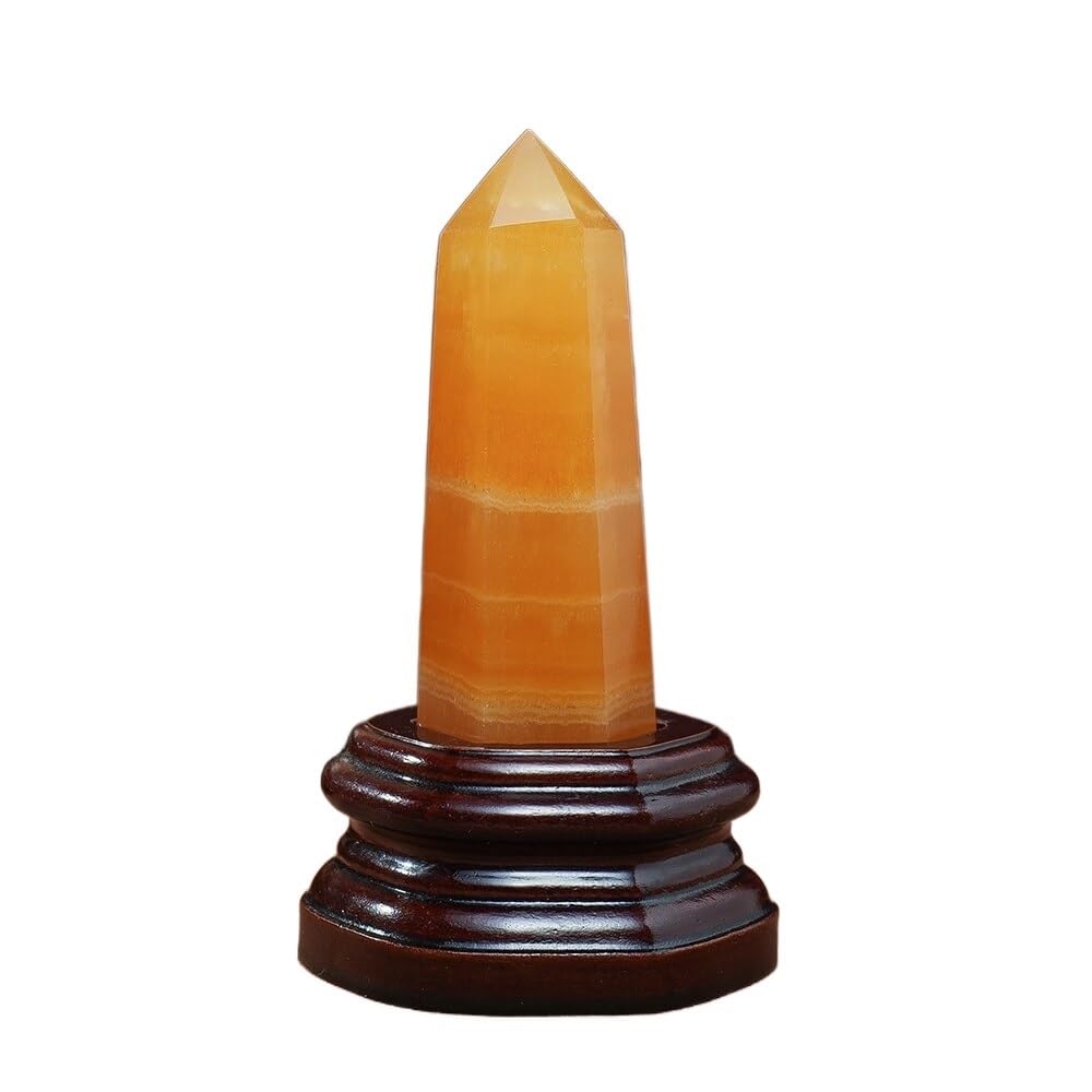 ICXLPMC Gemstone Amethyst Point Crystal Column with Wooden Base Rose Quartz Tower Ornament Ornaments (Color : Yellow Calcite)