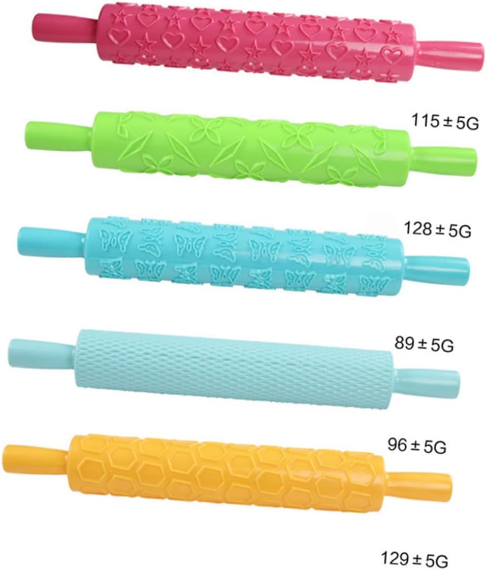8PCS Multifunctional Embossed Rolling Pin for DIY Kitchen Baking Plastic Patterned Fondant Roller Mold for Cake Cookie Sugarcraft Decorating and Hold Random Style