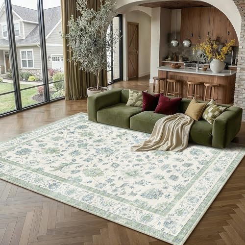 Waschbarer Teppich 160x230cm Wohnzimmer Blumenmuster rutschfest Weich kurzflor Bumen Boho Vintage Teppiche für Esszimmer Schlafzimmer Bedroom Living