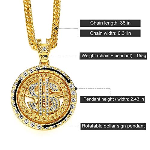 NYUK Costume Gold Chain for Men Spinner Dollar Sign Necklaces 36 Inches4