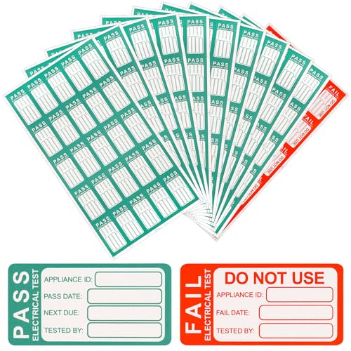 Pat Testing Stickers 250 PCS Pass & 25 PCS Fail Pat Testing Labels Green and Red Test Labels for Electronic Portable Appliance Safety Test(1 * 1.6 in)