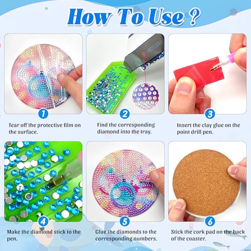 Image of ZTOTZ 8pcs Ocean Series Diamond Art Coasters Kit, Sea Animals Diamond Painting Coasters with Cork Pad, DIY Coaster Gem Art Kits for Adults Craft for Gift Festival (Turtles, Octopuses,Dolphins)