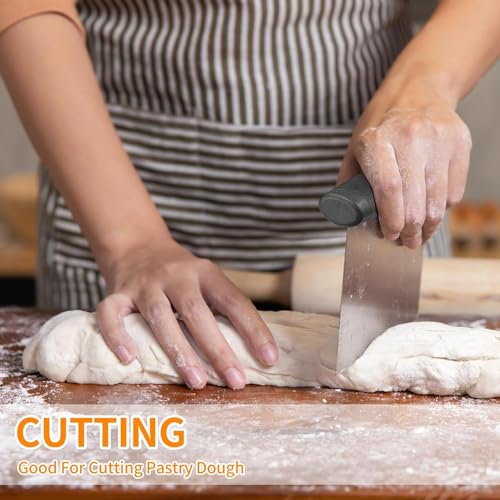 Image of Dough Bench Scrapper Cake Cutter Pastry Cutter Chopper, Smoother Icing Fondant Decorating Multi-Purpose Stainless Steel Baker Scraper & Chopper 5 inch