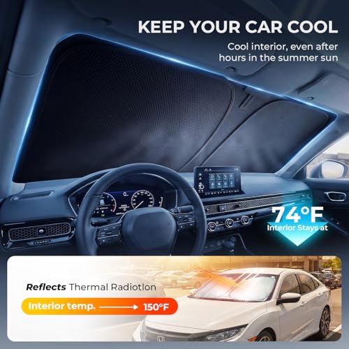 Image of [2026 Upgraded] DooGooCoo Windshield Sun Shade for Honda Accord 2023-2025 2026 [Cooling Ice-Crystal, 100% Sun Block ] Sunshade for Car Windshield for Honda Accord Sun Shade, Custom Fit for Accord.