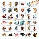 102 PCS Individually Wrapped Dragon Temporary Tattoo for kids - Dragon Temporary for Girls Boy Body Arm Shoulder Cute Tattoos Stickers, Birthday Party Supplies Gifts for Kids