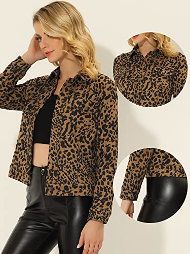 Allegra K Casual Jacket for Women's Leopard Button Down Shacket Faux Suede Jackets2