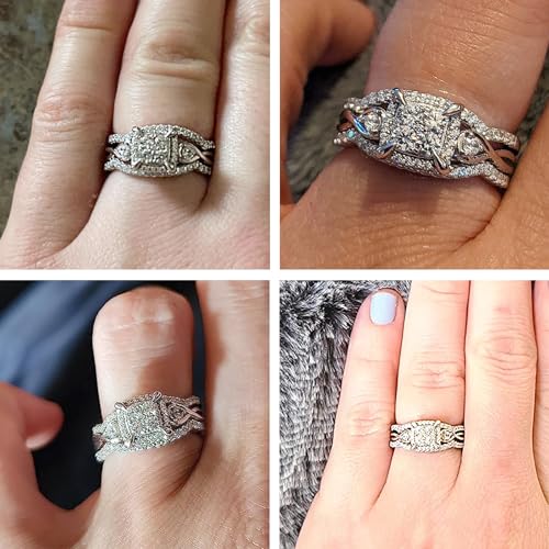 SHELOVES Infinity Sterling Silver Wedding Rings Set Round Cut Princess Cluster Cz for Women Sz 4-133