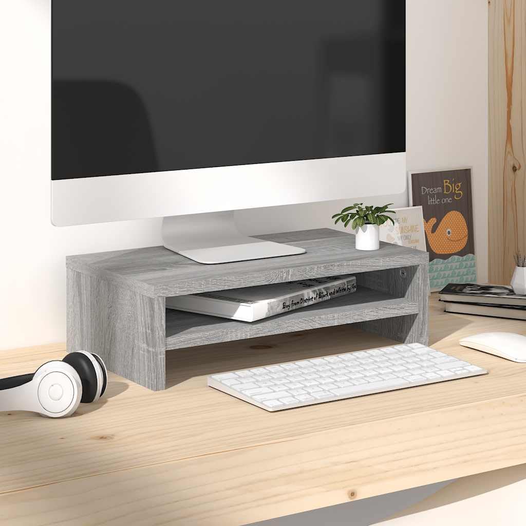 Supporto per monitor grigio Sonoma, 42 x 24 x 13 cm, in legno con vano portaoggetti, per scrivania, PC, laptop e TV