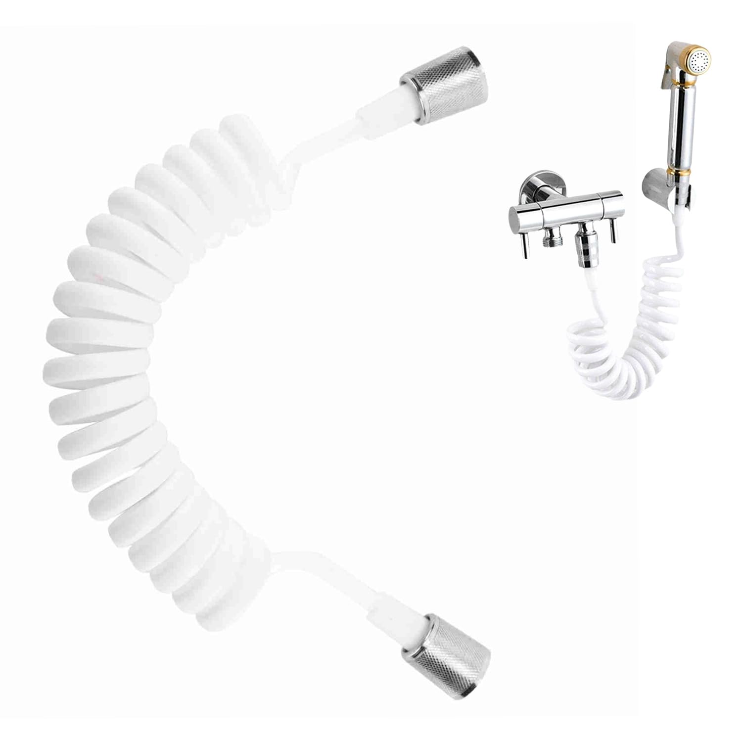 Flexible bidet blanc extensible 2m tuyau de douche télescopique en PVC G1/2 anti-torsion